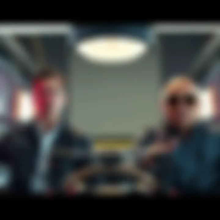 Scene showing Han's full name in the movie Furious 7, with surprised characters Jesse and Octo
