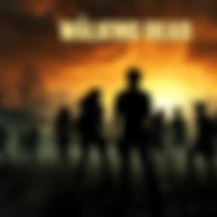 New character additions concept for The Walking Dead DLC, featuring silhouettes of potential survivors in a post-apocalyptic setting.