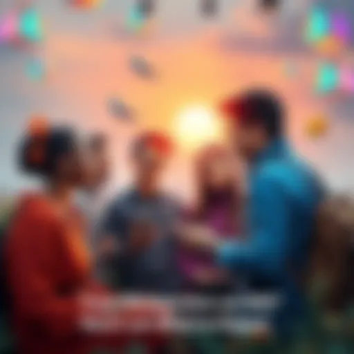 Future Perspectives in 2027 A diverse group of people discussing ideas and visions for life in 2027, surrounded by technology and nature.