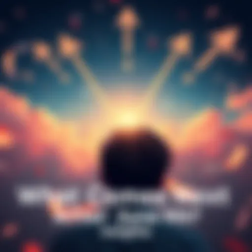 A person looking towards a bright horizon with arrows symbolizing direction and change in the air.