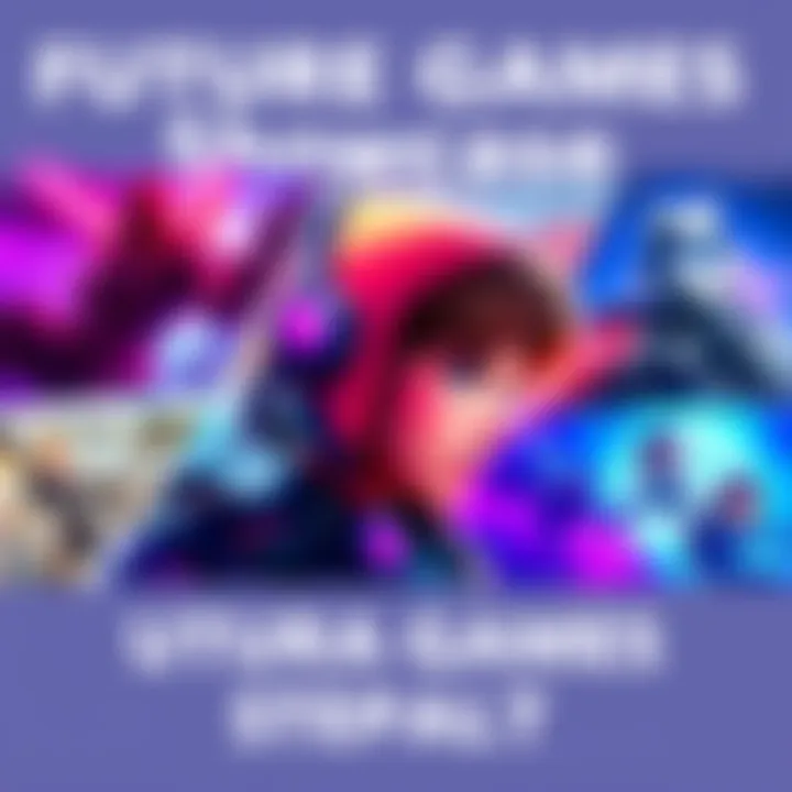 A collage of game trailers and announcements from the Future Games Showcase event.