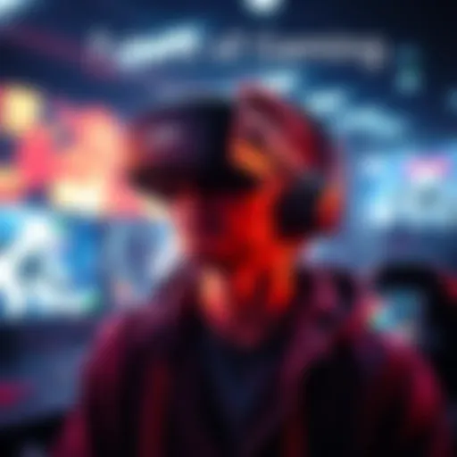 A person wearing a virtual reality headset, immersed in a hyper-realistic gaming environment with vivid graphics and advanced technology.