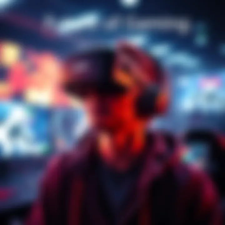 A person wearing a virtual reality headset, immersed in a hyper-realistic gaming environment with vivid graphics and advanced technology.