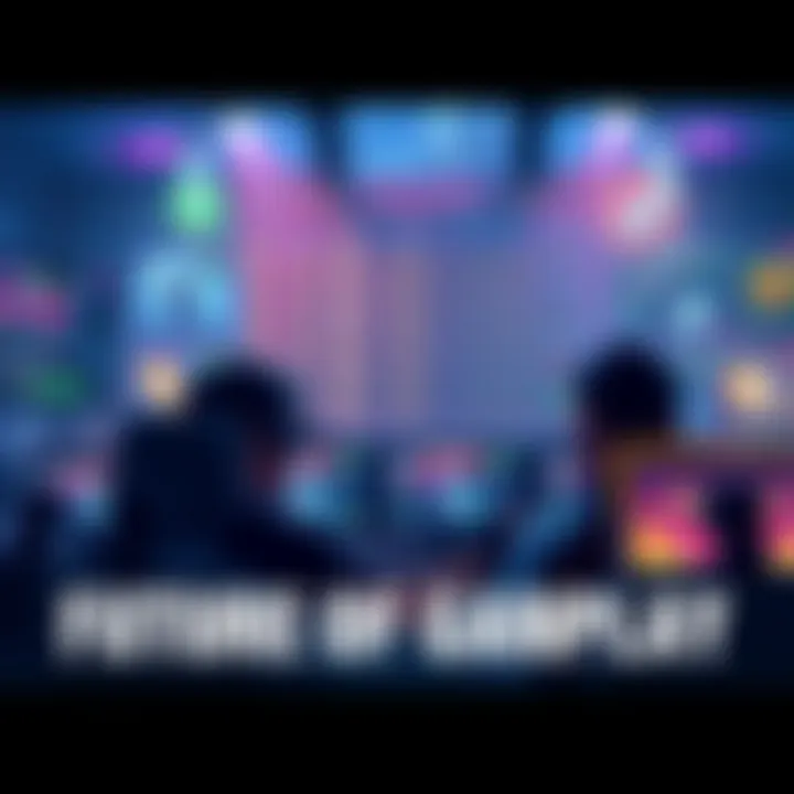 Future of Ranked Gameplay An illustration showing a gaming scene with players competing in ranked matches, featuring various game elements and a leaderboard in the background.