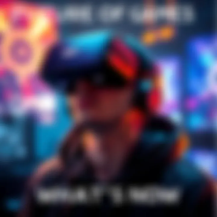 Future of VR Gaming A gamer wearing a virtual reality headset with immersive visuals around them, showcasing advanced gaming technology.