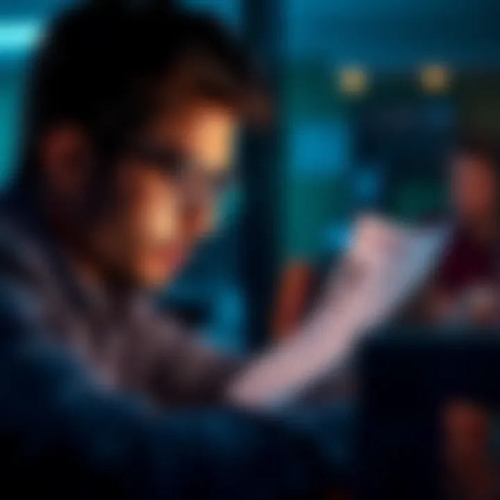 Future Predictions Revealed A close-up of a person reading a blog post on a computer, with a surprised expression, reflecting on past predictions that have come true.