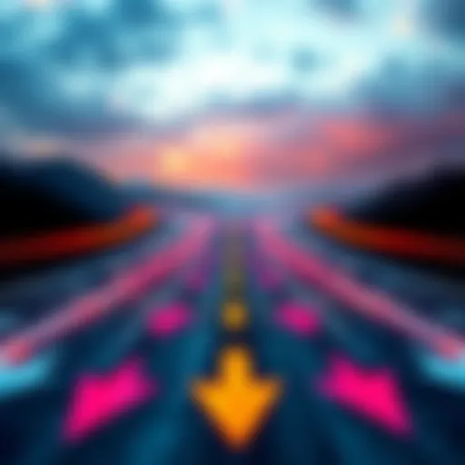 A graphic showing a road map with arrows pointing toward innovation and growth, symbolizing future plans.