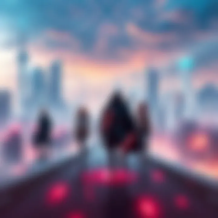 A futuristic city skyline with new characters hinting at drastic changes, symbolizing the story set 100 years ahead without original cast.