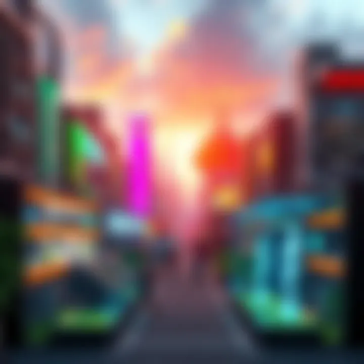 A vibrant cityscape showing advanced technology and green spaces, symbolizing the future of humanity