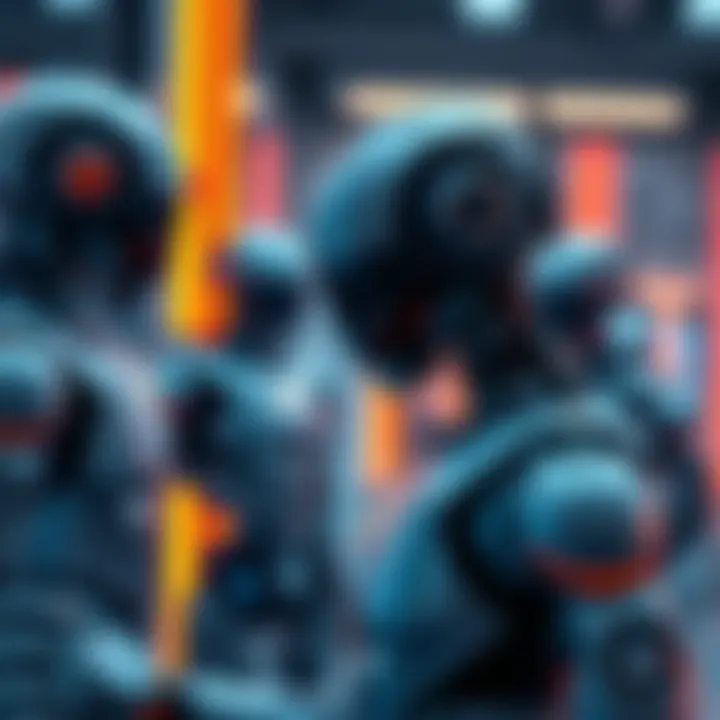 A view of advanced robots interacting with technology in a modern environment