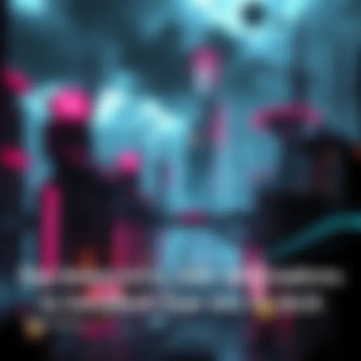 A dark, atmospheric view of a sci-fi city with neon lights, showcasing towering buildings and a moody sky.
