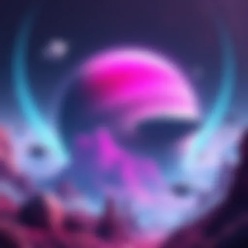 A vibrant scene of a futuristic exoplanet with colorful landscapes and spaceships, illustrating the connection between music and gaming.
