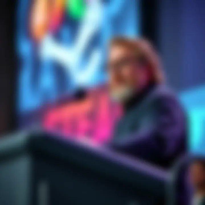 Gabe Newell at a press conference Gabe Newell speaking at a podium during a press conference about Steam's competition in game sales