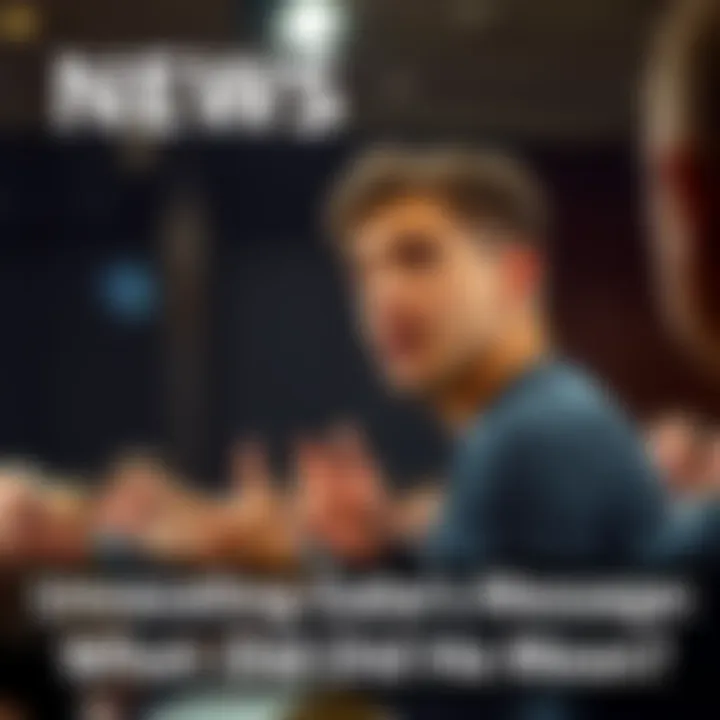 Gabe speaking with a thoughtful expression A person named Gabe stands talking with a serious look, gesturing to emphasize his point, with an audience listening attentively