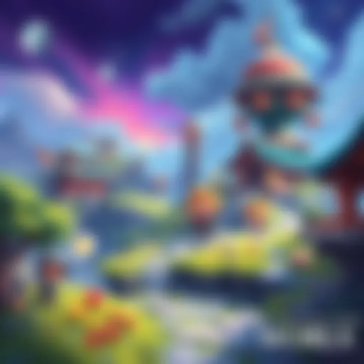 Fantasy landscape showcasing various gacha characters