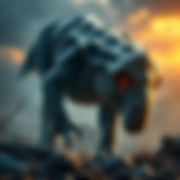 GAIA's Grief for Lost Megafauna A representation of GAIA expressing sadness over the extinction of massive prehistoric animals, with earthy tones and natural elements symbolizing loss.