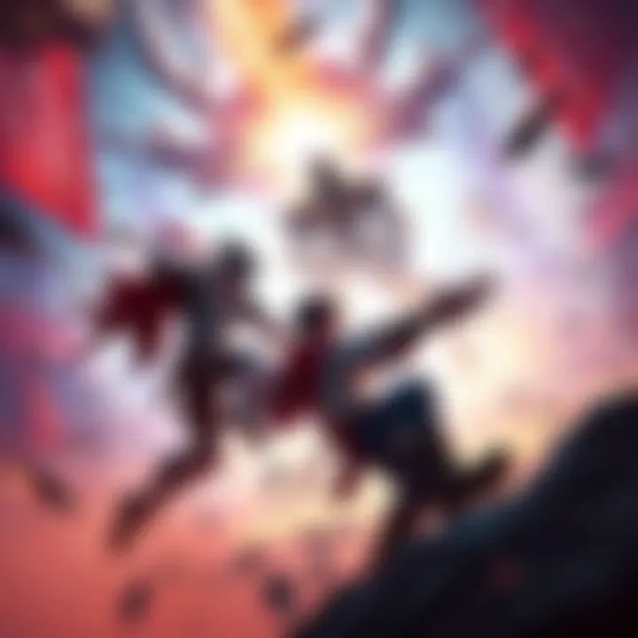 A scene from Gaius Battle on PS5 featuring intense combat between characters in a vibrant arena