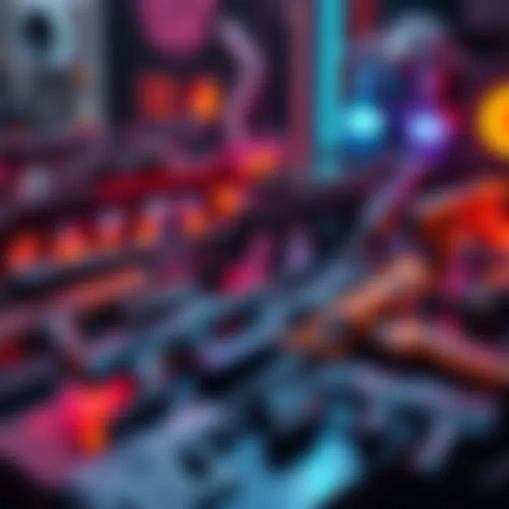 A diverse display of Galactic Guns on a table, showcasing various styles and designs for fans.