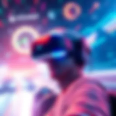 Galactic Racer in PSVR2 Cinema Mode A person wearing a PSVR2 headset enjoying Galactic Racer in cinema mode, surrounded by a vivid racing scene in space.
