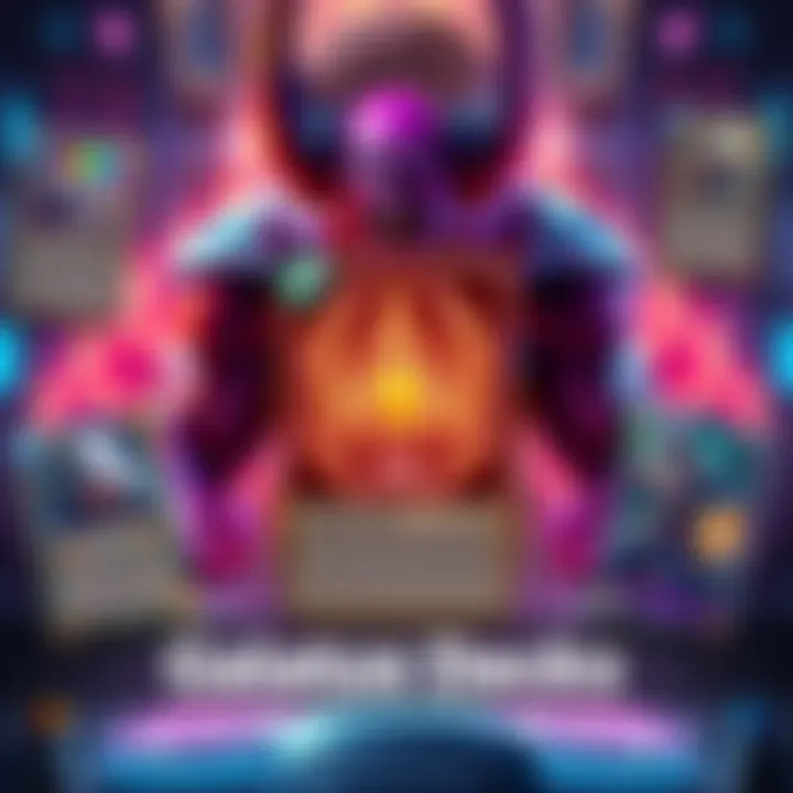 A digital card representing Galactus in a game, surrounded by other cards showing varied strategies and tactics, indicating a competitive gaming environment.