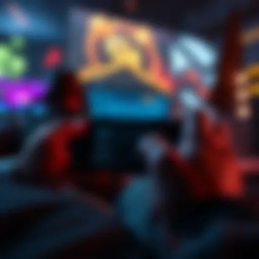 A gamer adjusting settings on a handheld console while audio plays in the background