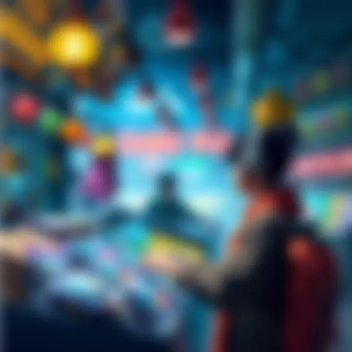 A player engaging in trade at a game bazaar, selling various colorful items for profit.