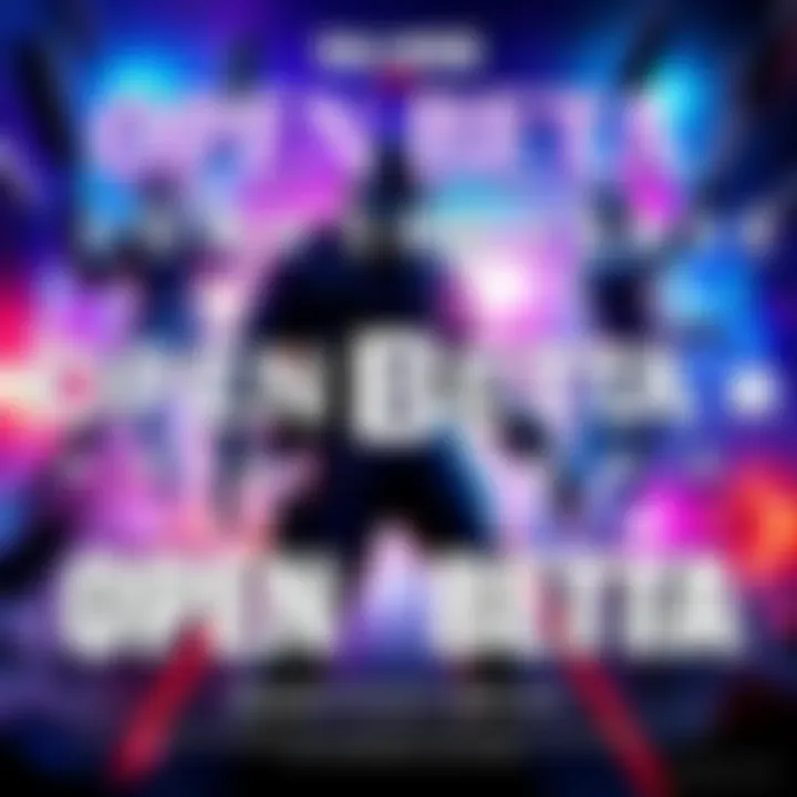 Game open beta announcement A digital poster announcing an open beta for a video game, featuring game art and release details.