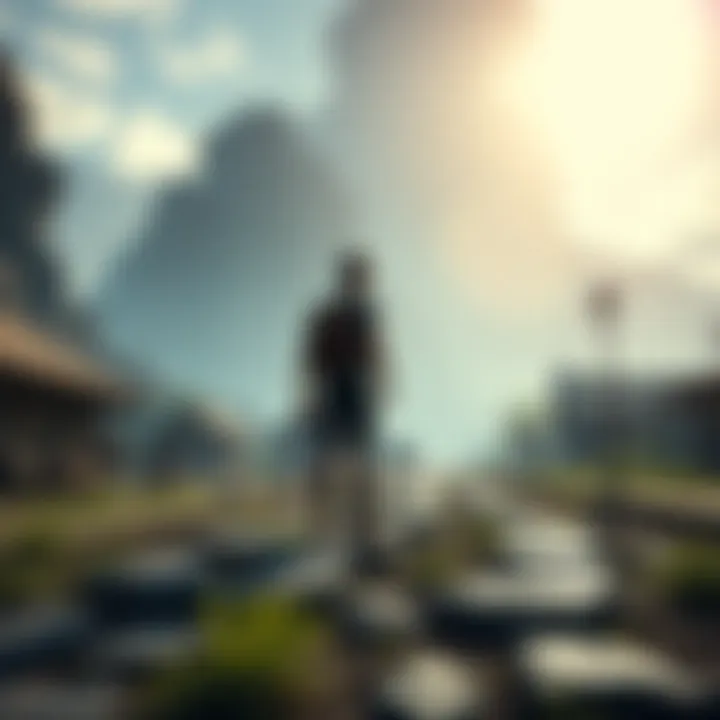 A video game character standing at a crossroads, contemplating different paths to take, representing choices in multiple endings.