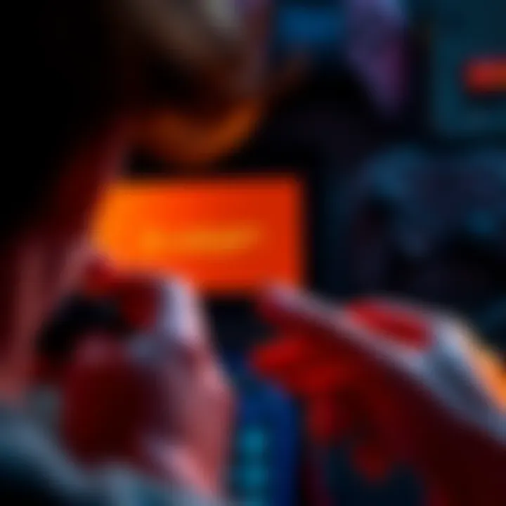 A gamer looks at a console displaying a low storage warning while holding a microSD card in hand.