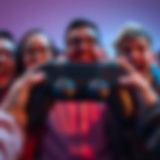A game controller surrounded by speechless players showing various emotions like surprise and joy
