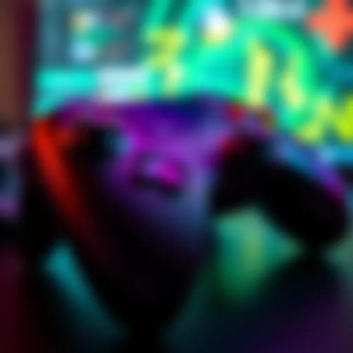 Game Controller with Speed Flip Controls A close-up of a game controller with highlighted buttons for speed flip settings and DAR controls, set against a gaming background.