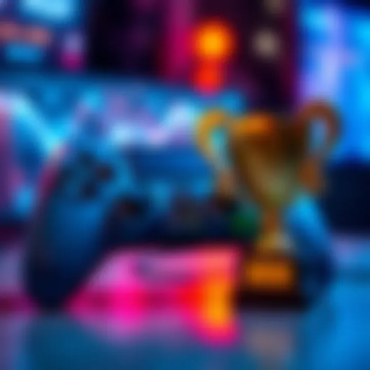 A game controller next to a trophy icon, representing gaming achievements and server checks.
