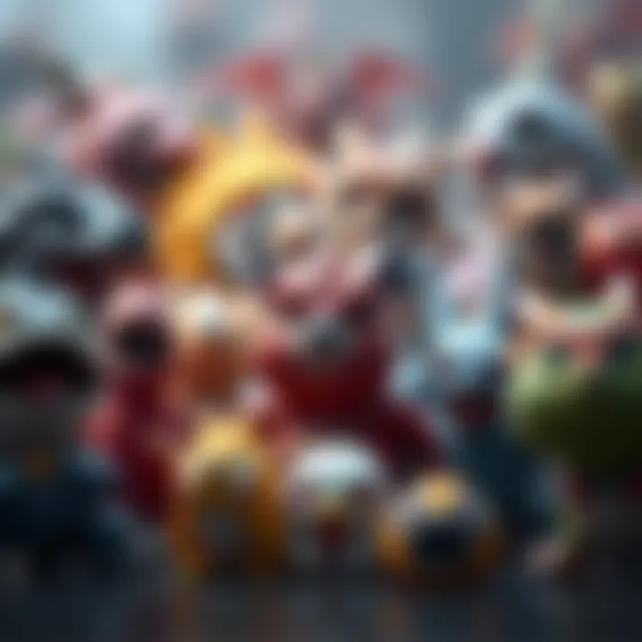 Various unidentified game creatures against a blurred background