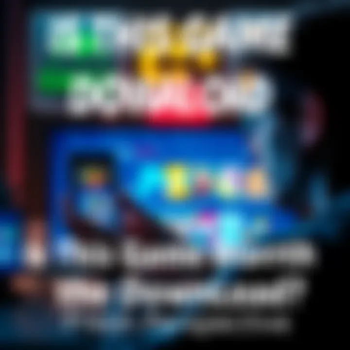 A person contemplating a game download while looking at a gaming device, featuring multiple game icons on the screen.