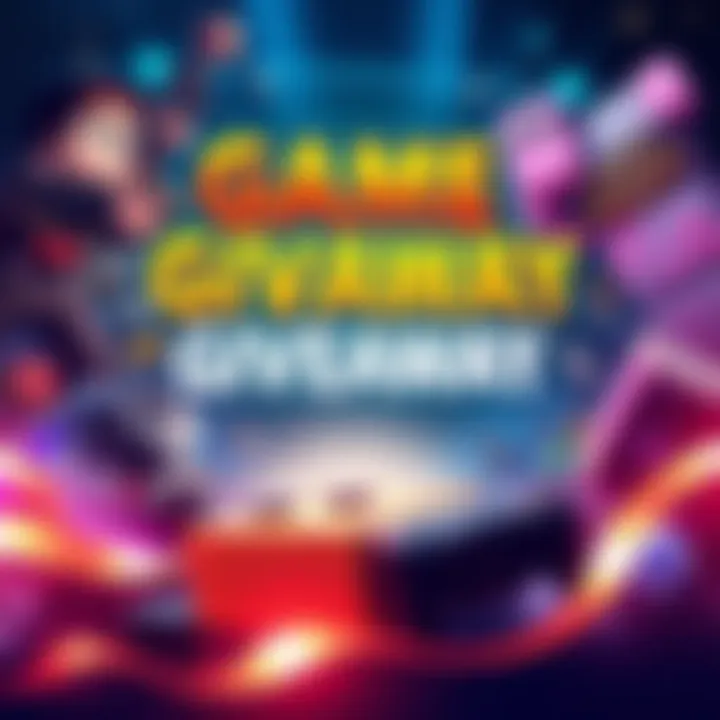 A colorful graphic showing popular video games available for a giveaway, including Minecraft Legends and Gamedec, with a comment box for participants.