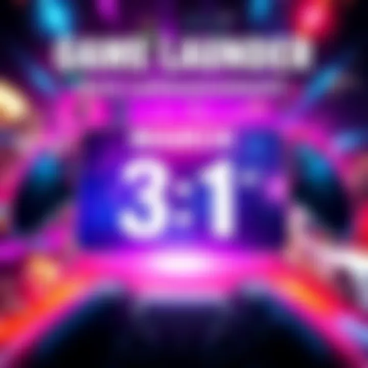 Game Launch Announcement A colorful graphic showcasing the launch date of a new game set for March 31st. The background features game-related elements like controllers and action scenes.