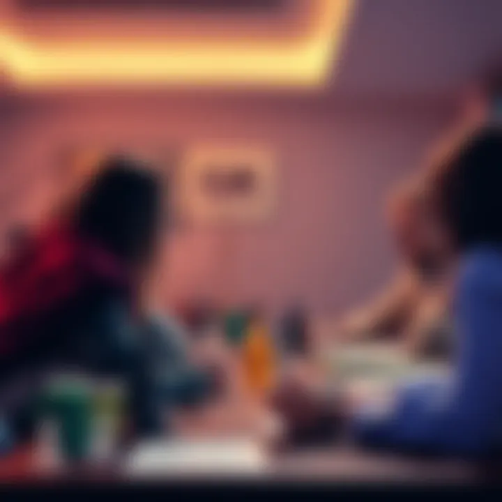 Game Master engaging players A Game Master leads a tabletop RPG session with players at a table, emphasizing engagement with notes and visuals.