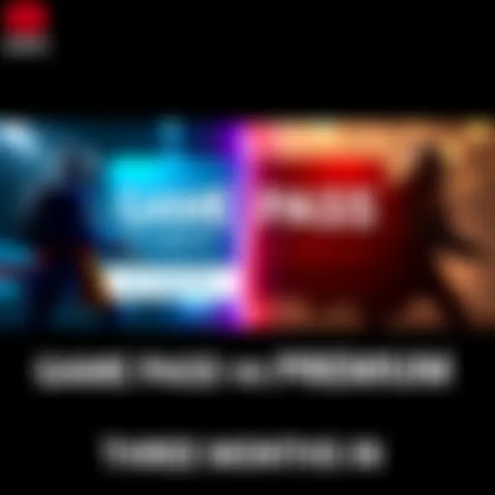 A split image showing Game Pass Ultimate on one side with popular games and a high price tag, and Game Pass Premium on the other side with fewer game options and a lower price.