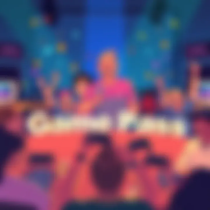 A digital illustration showing gamers celebrating the achievement of 30 million Game Pass subscribers. The scene includes happy people holding gaming controllers and surrounded by gaming consoles and ...