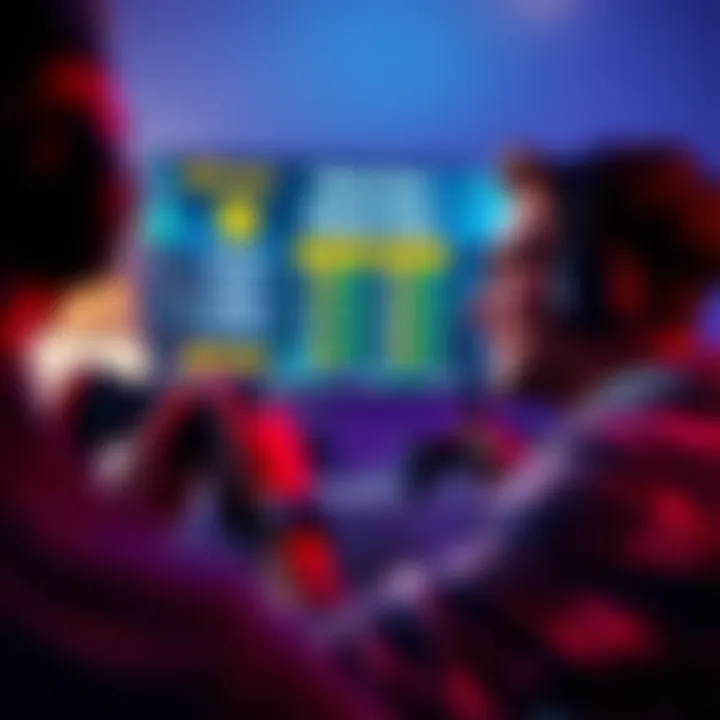 A person playing video games while looking at rewards points on a screen, showing excitement