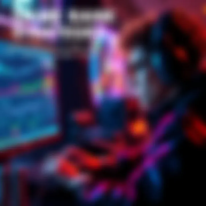 Game Ranking Strategies A person focused on their gaming setup, analyzing strategies to improve their game ranking, with charts and tips visible on the screen.