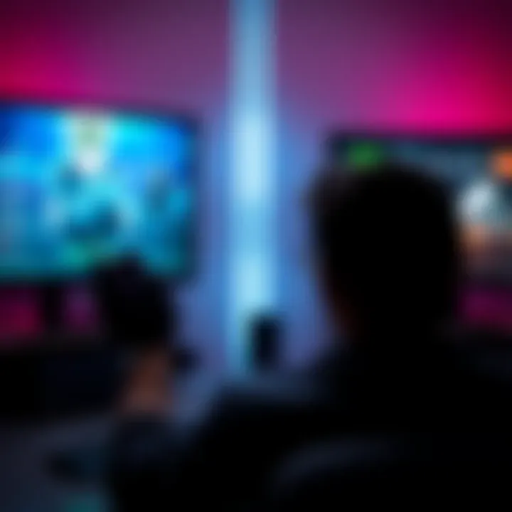 A gamer looking at two screens, one showing Xbox Cloud Gaming and the other displaying Steam, with save files between them.