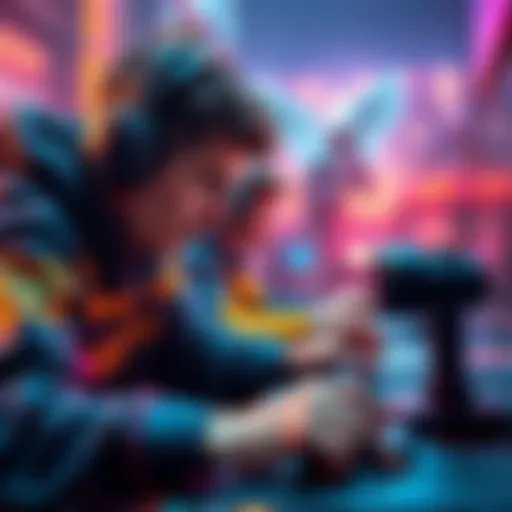 A gamer using tactical strategies in a competitive gameplay scenario with a focus on overcoming challenges