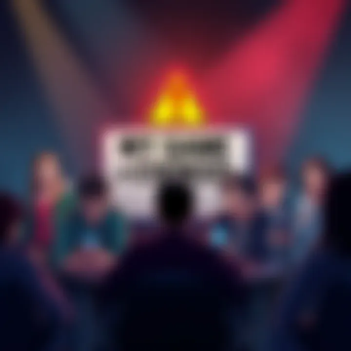 Game Update Announcement A graphic showing a game with a warning sign indicating it is in trouble, with characters looking concerned and players reacting on their devices.