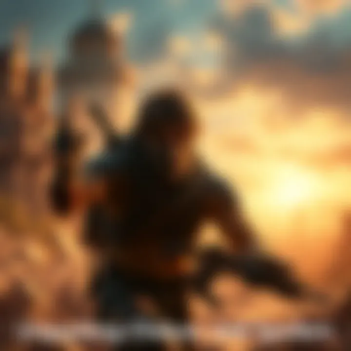 A tense moment from a video game adaptation series, highlighting the main character in action with dynamic scenery in the background.