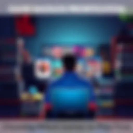 Game Backlog Prioritization A person sitting at a desk surrounded by game boxes and a laptop, looking thoughtful about which game to play first.