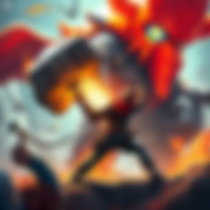 Game Boss Fight A gamer battling a large, hammer-wielding boss character in an action-packed scene