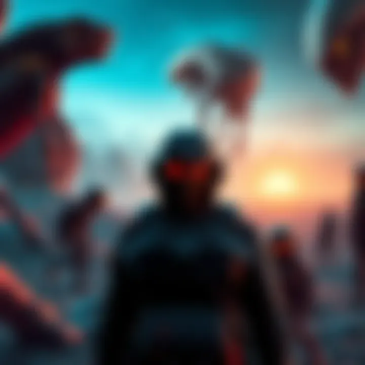A player frustrated by a game bug in a sci-fi alien landscape, showing locked inputs and dialogue issues.