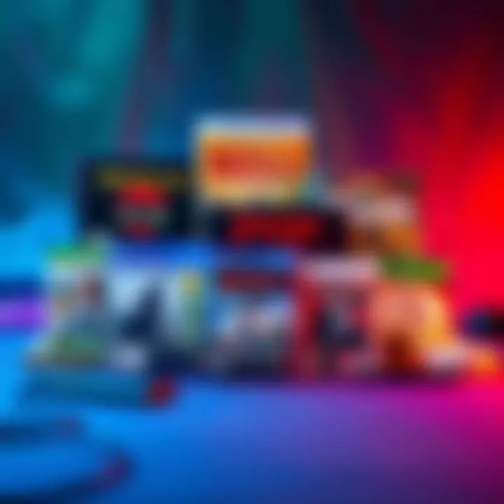 An assortment of game boxes including Wartales, Dungeons of Hinterburg, Yakuza, and Persona on a colorful background.