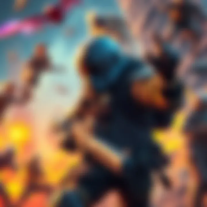 Game Character in Action A dynamic scene showing a game character engaging in thrilling gameplay, surrounded by vivid backgrounds and elements of adventure.